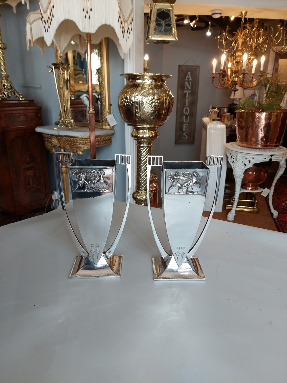 Pair of WMF Art Deco Plated Vases View V
