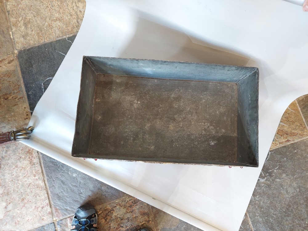 A rectangular brass trough planter featuring zinc lining and hand-chased relief work of a dragon among floral branches inset with red glass cabochons. View IV