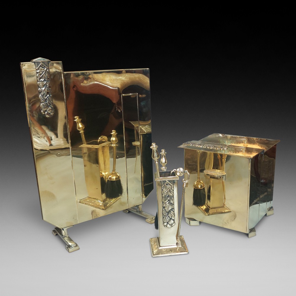 Art Deco Brass Fire Side Set