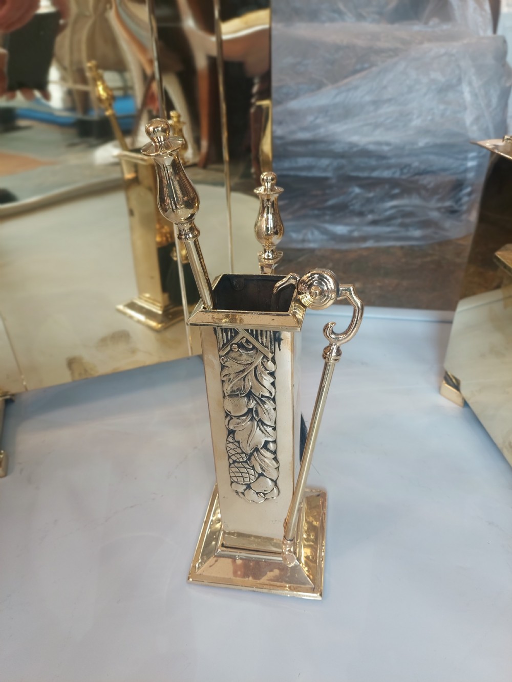 Art Deco Brass Fire Side Set View IV