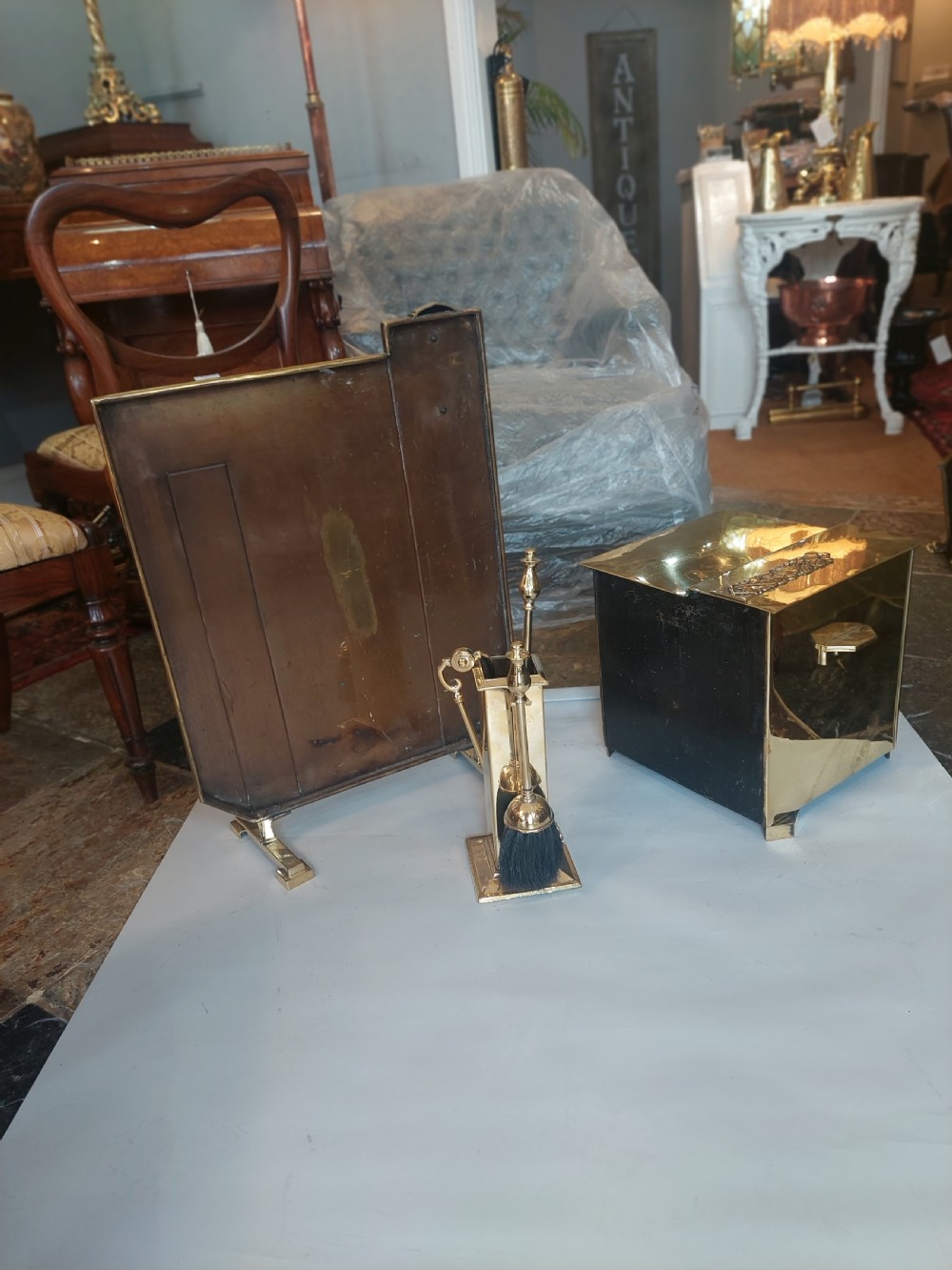 Art Deco Brass Fire Side Set View VI