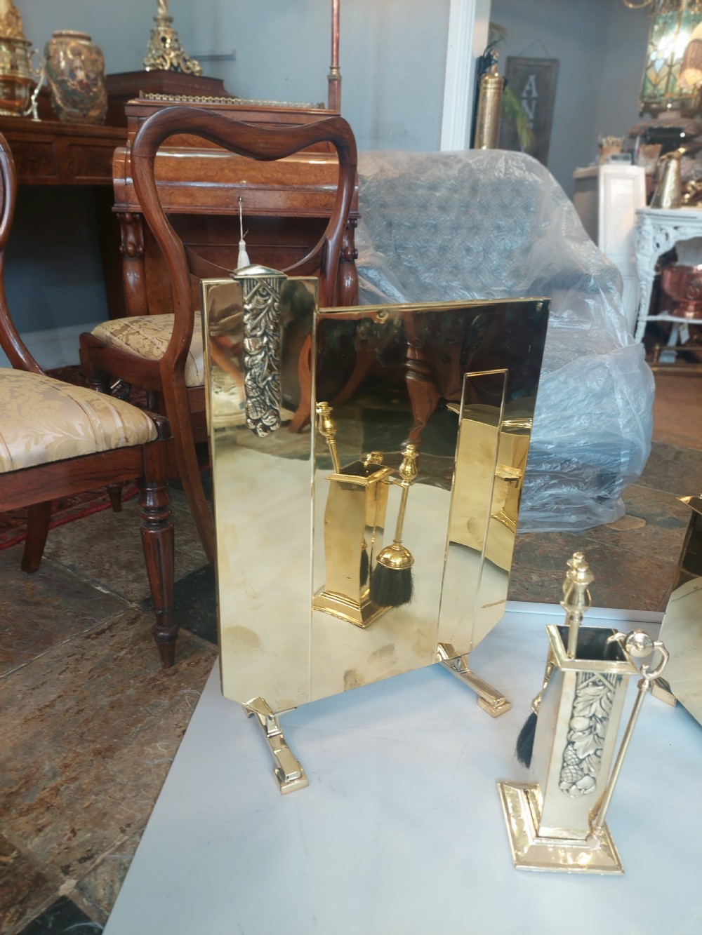 Art Deco Brass Fire Side Set View VII