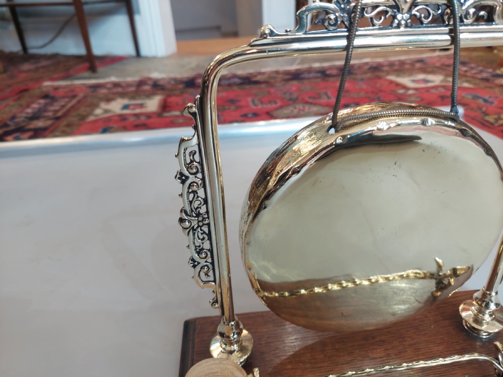 Early 20thC Brass Gong on an Oak Base View III