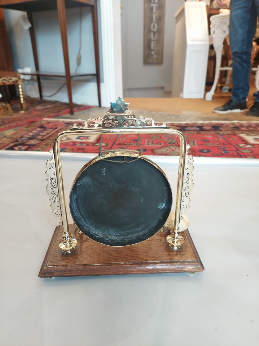 Early 20thC Brass Gong on an Oak Base View VI