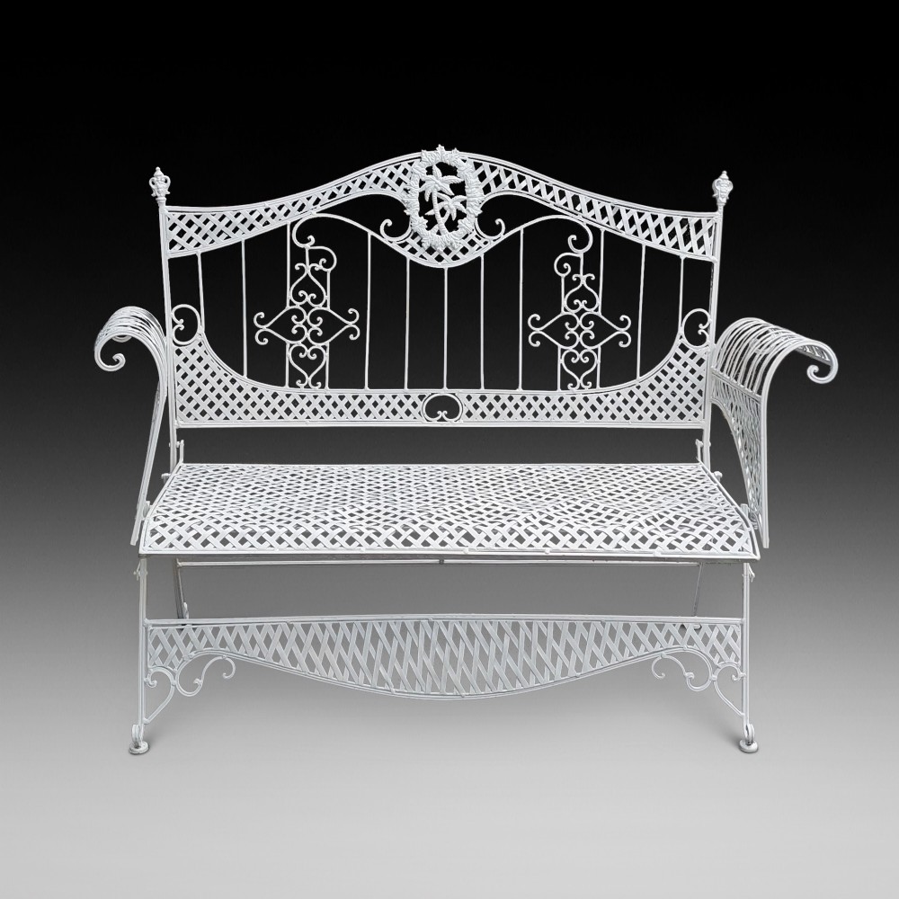 19thC White Painted Iron Conservatory Garden Two Seater Sofa