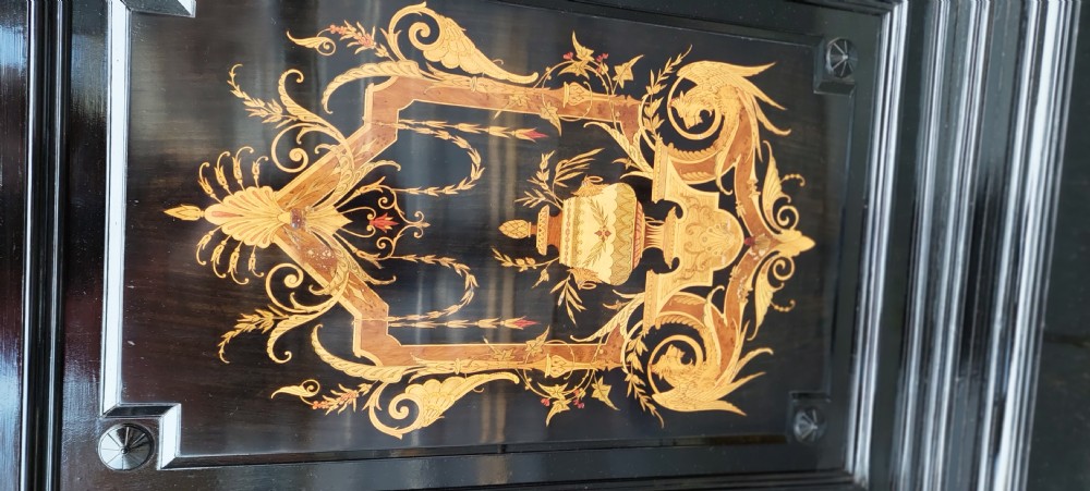 Pair of Continental Ebonised and  Inlaid Pier Cabinets View III