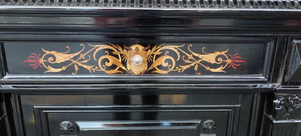 Pair of Continental Ebonised and  Inlaid Pier Cabinets View IV