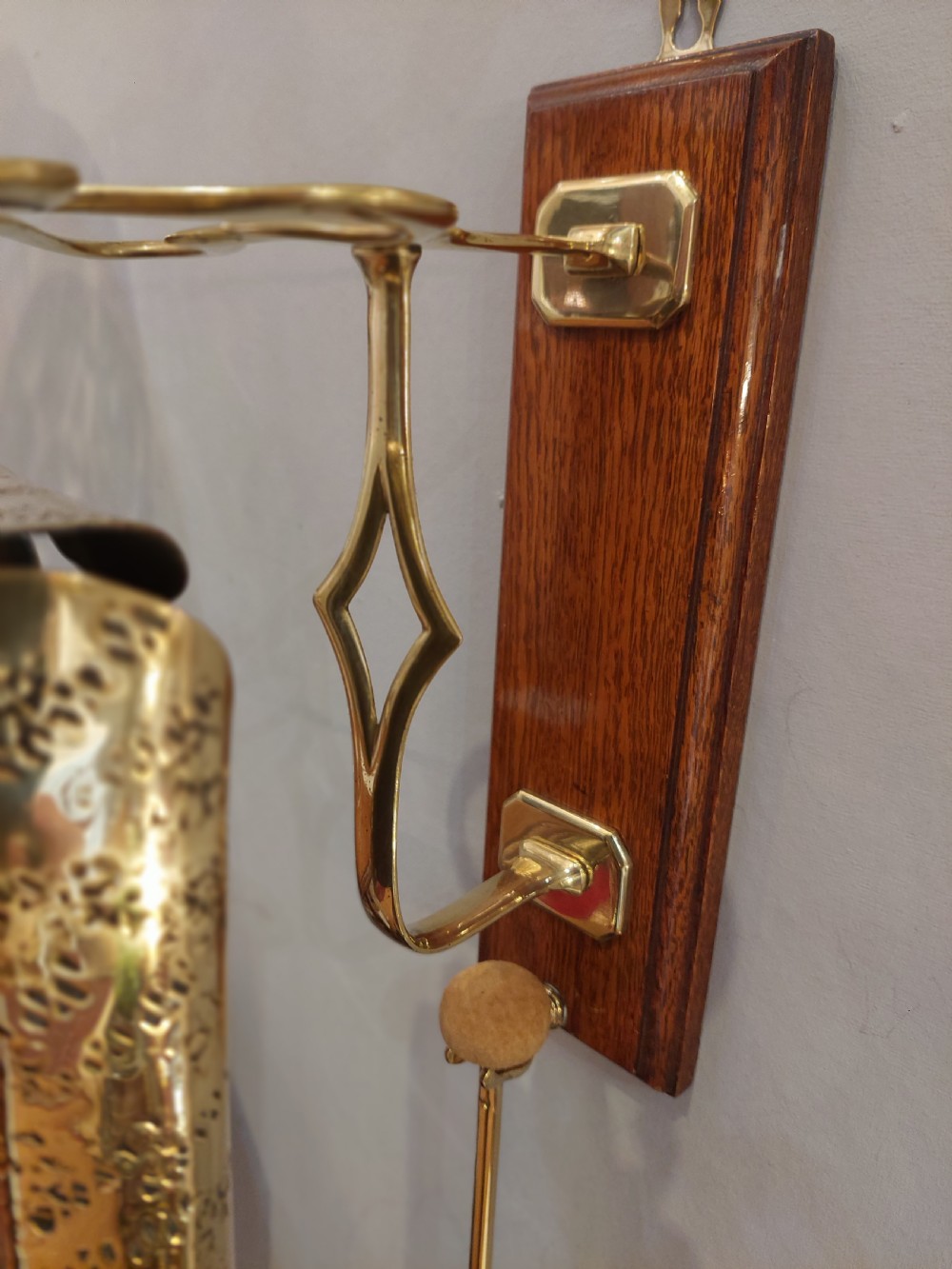 Arts and Crafts Brass and Oak Dinner Gong View VII