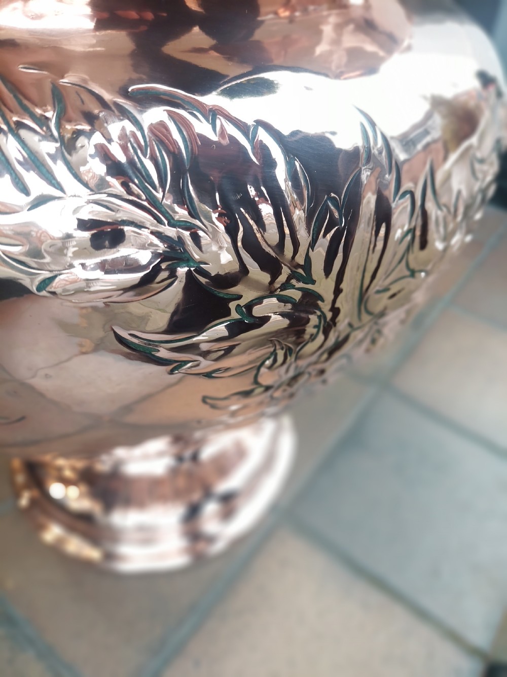 Large Art Nouveau Copper Pedestal Jardinaire View V
