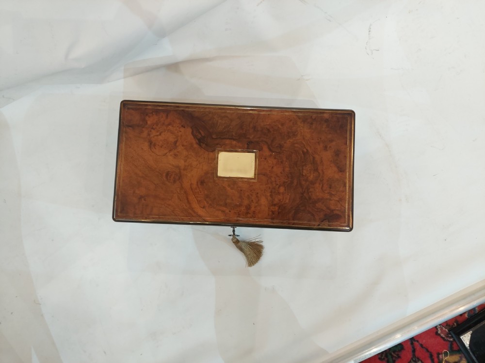 Victorian Burr Walnut and Brass Inlaid Writing Slope Box View III