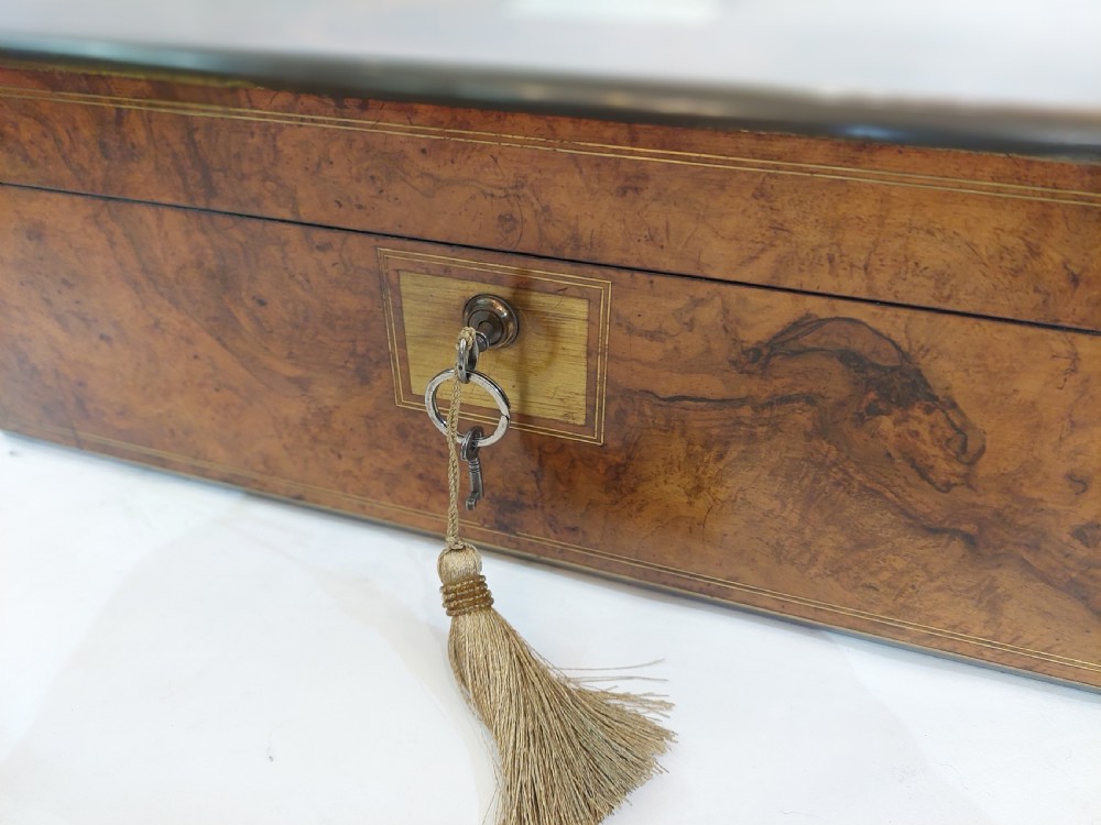 Victorian Burr Walnut and Brass Inlaid Writing Slope Box View IV