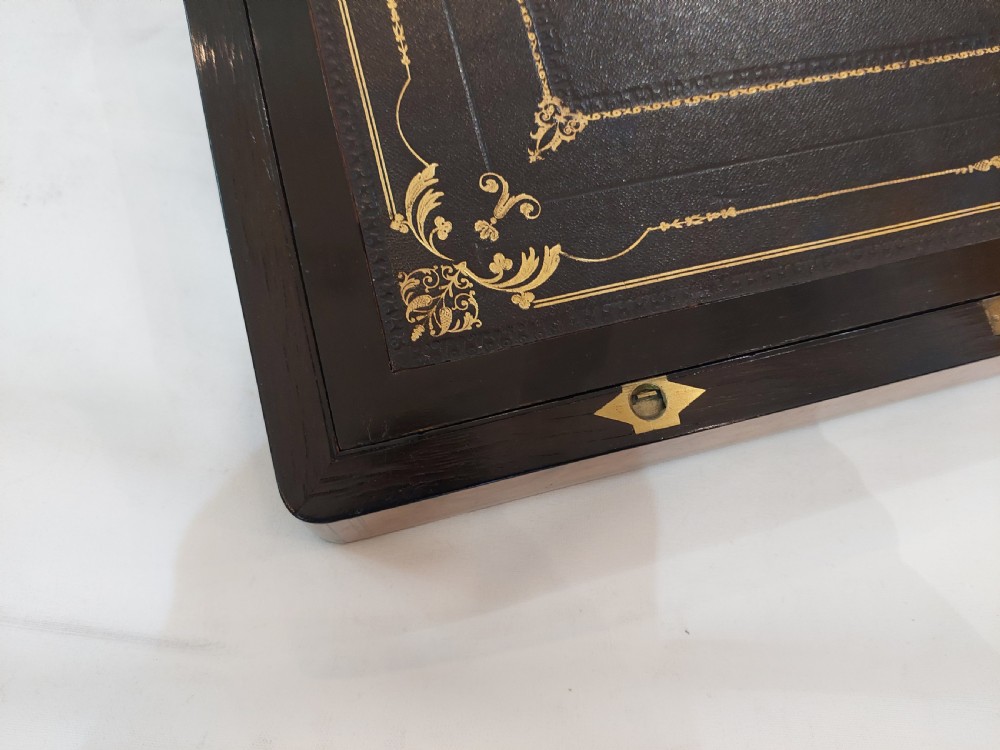 Victorian Burr Walnut and Brass Inlaid Writing Slope Box View VI