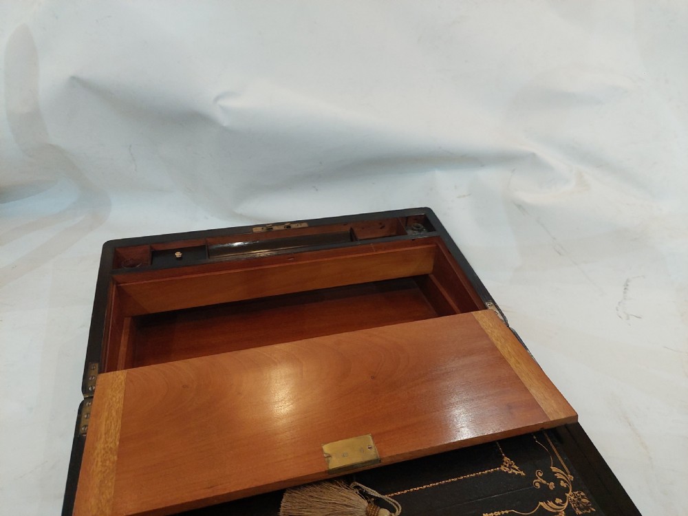 Victorian Burr Walnut and Brass Inlaid Writing Slope Box View IX