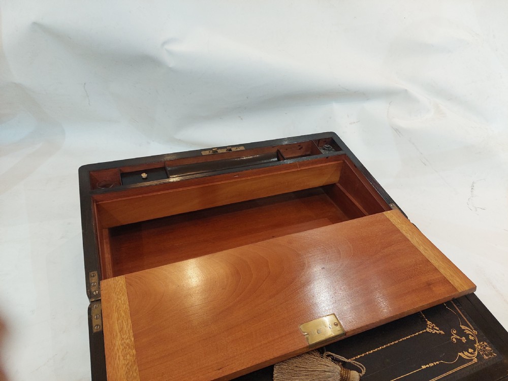 Victorian Burr Walnut and Brass Inlaid Writing Slope Box View X
