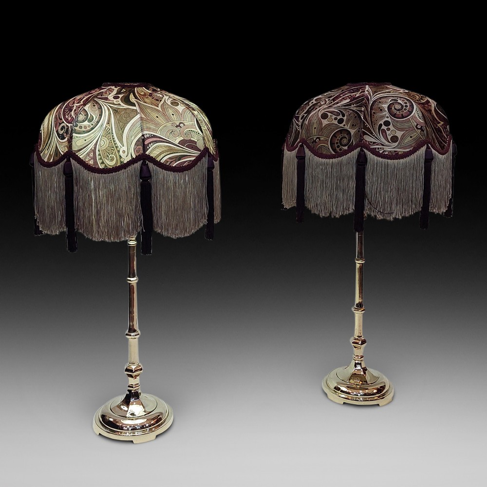 Pair of Tall Slender Victorian Brass Candlesticks Lamps