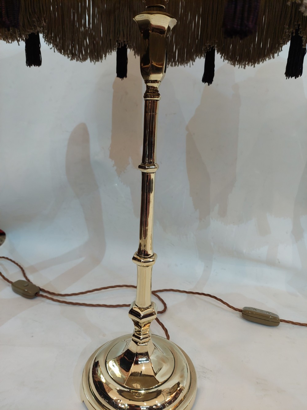 Pair of Tall Slender Victorian Brass Candlesticks Lamps View V