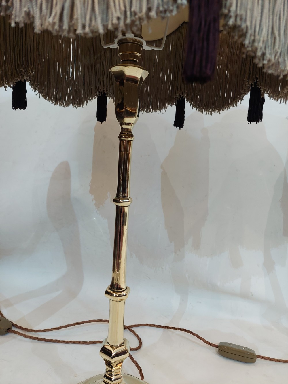 Pair of Tall Slender Victorian Brass Candlesticks Lamps View VI
