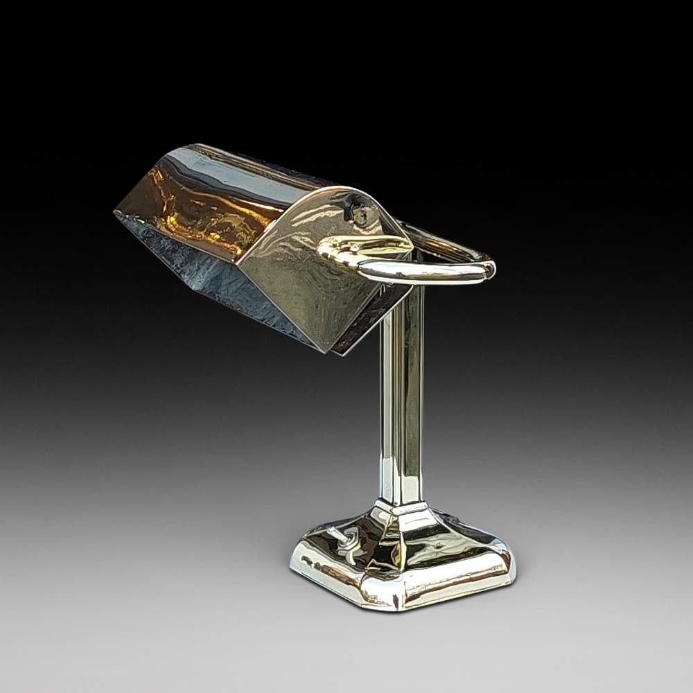 Early 20thC Brass Hooded Desk Lamp