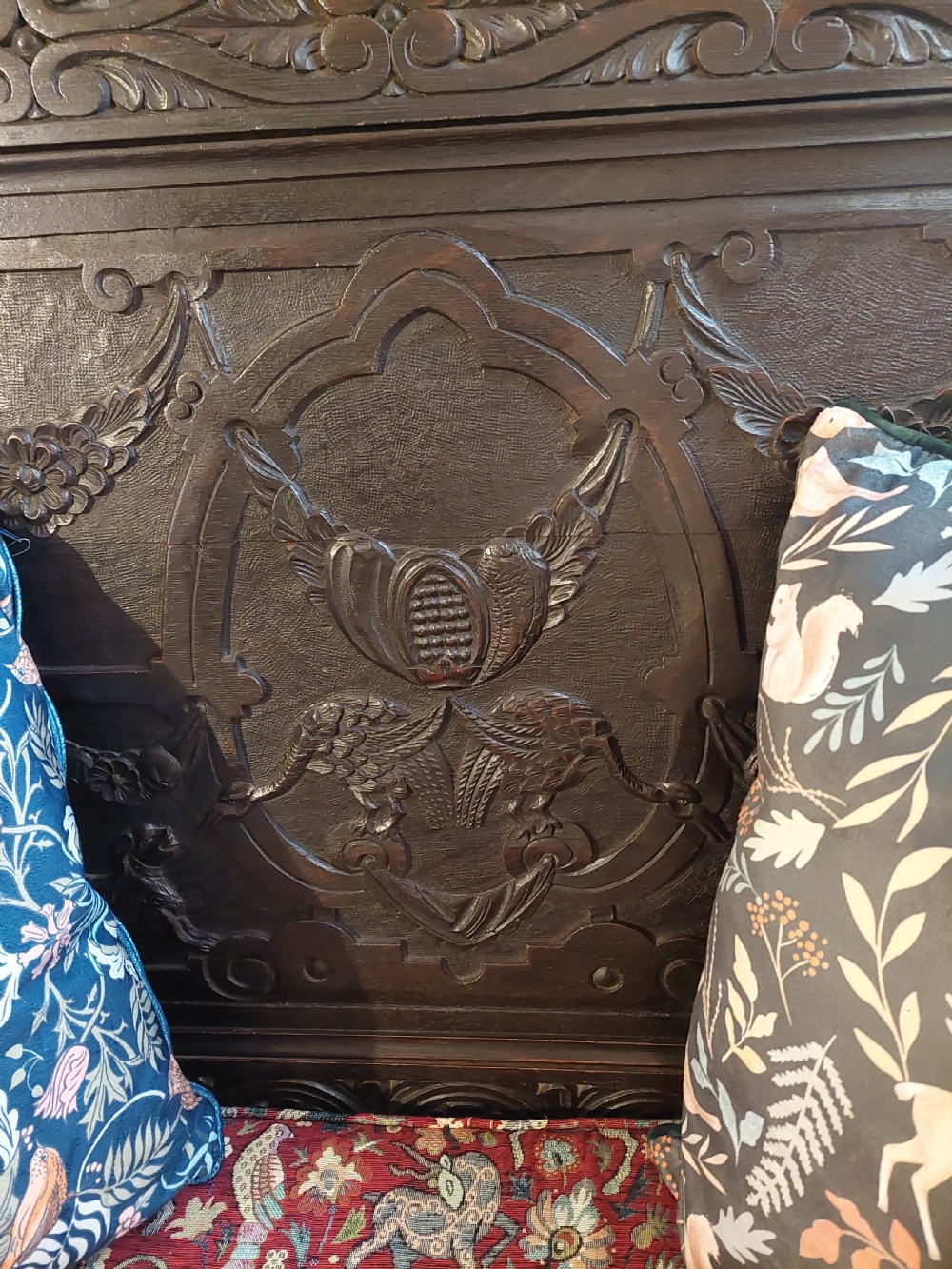Late 19thC Oak Carved Jacobean Style Monks Bench View II