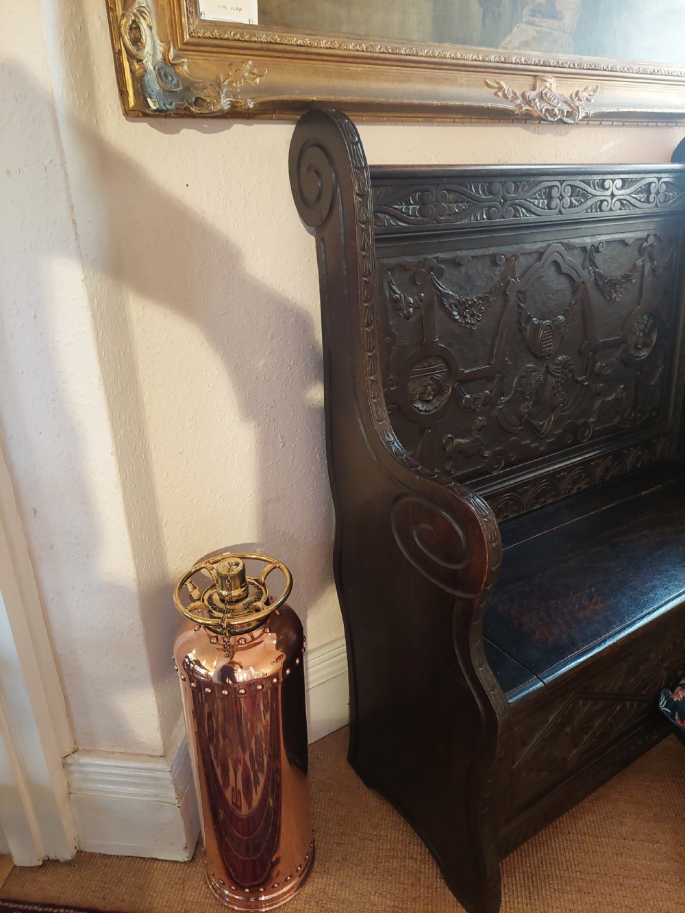 Late 19thC Oak Carved Jacobean Style Monks Bench View VIII