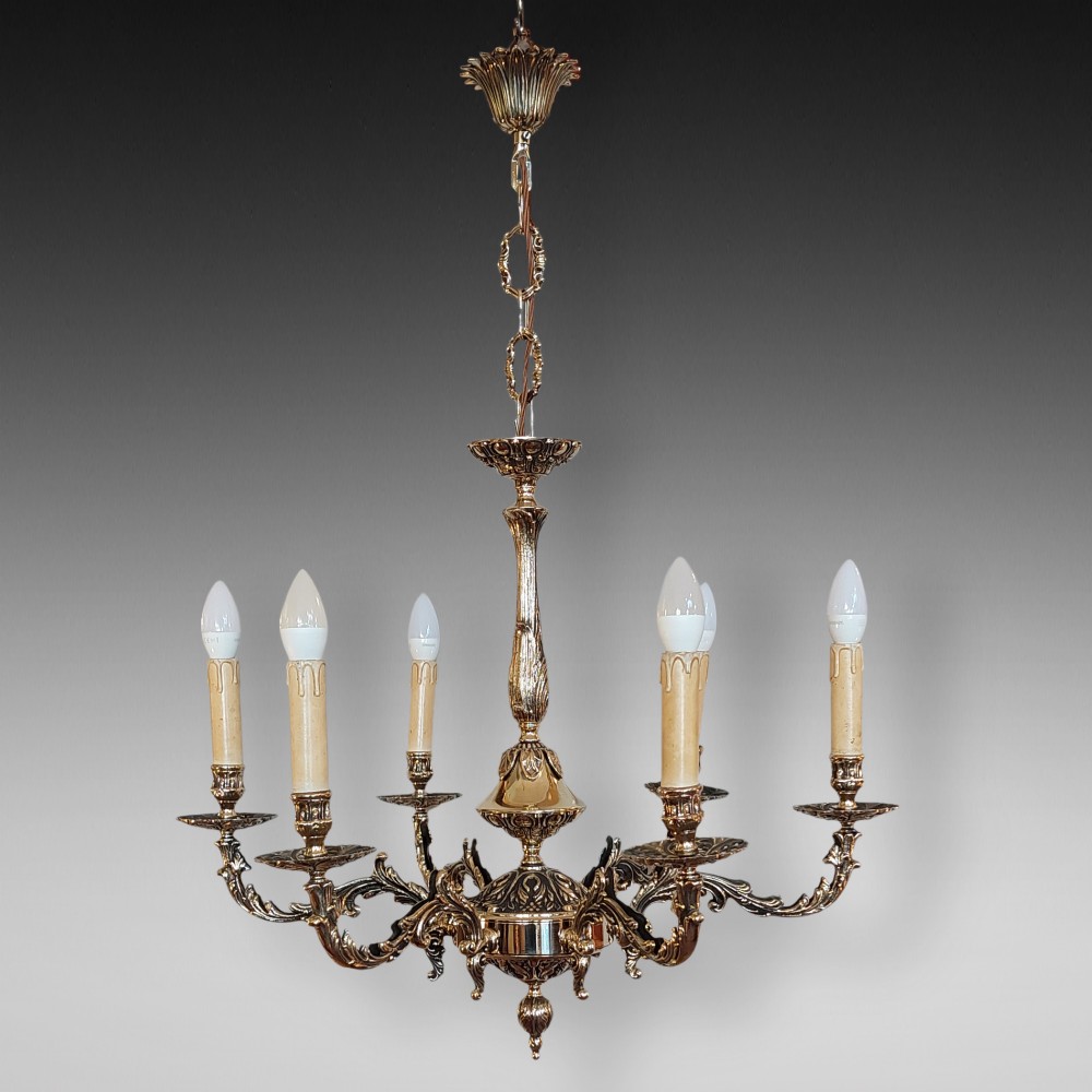 Early 20thC Brass Rococo Style Chandelier