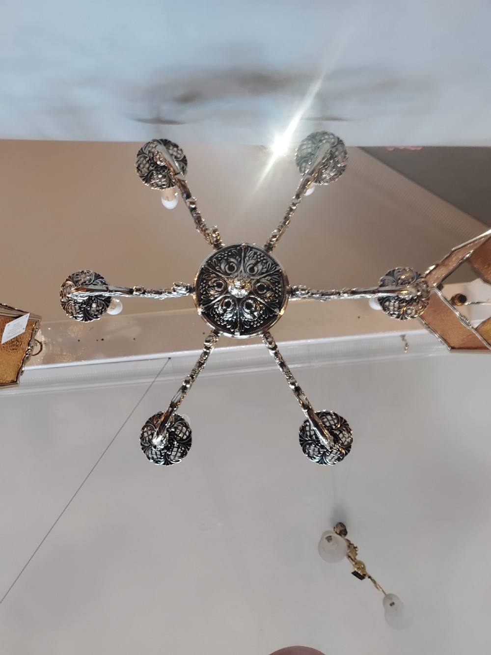 Early 20thC Brass Rococo Style Chandelier View VIII