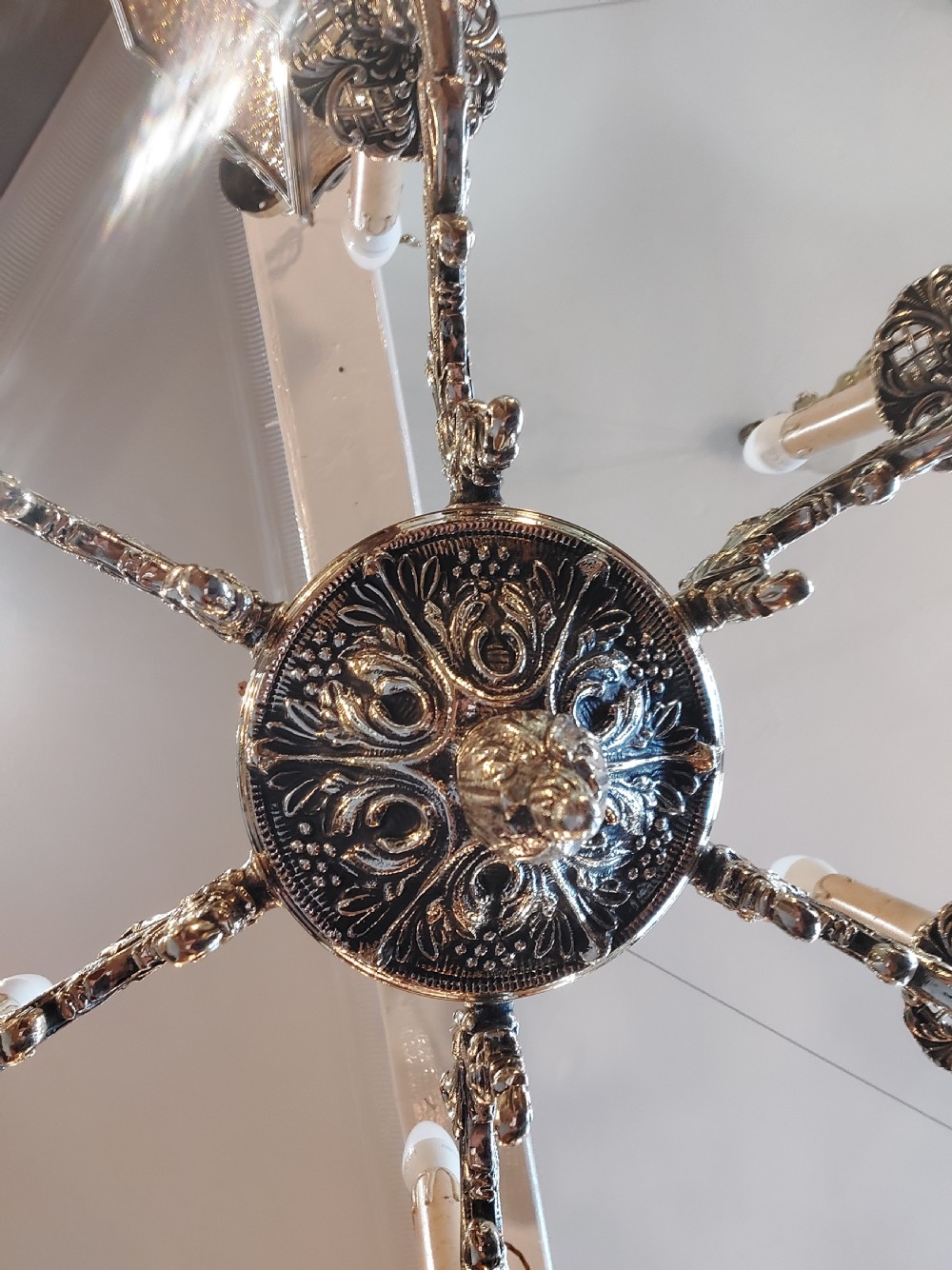Early 20thC Brass Rococo Style Chandelier View IX