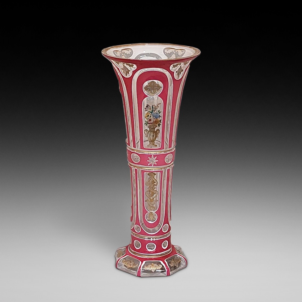 Late 19thC Bohemian Rose and Opaline Glass Vase
