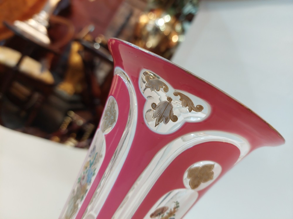 Late 19thC Bohemian Rose and Opaline Glass Vase View V