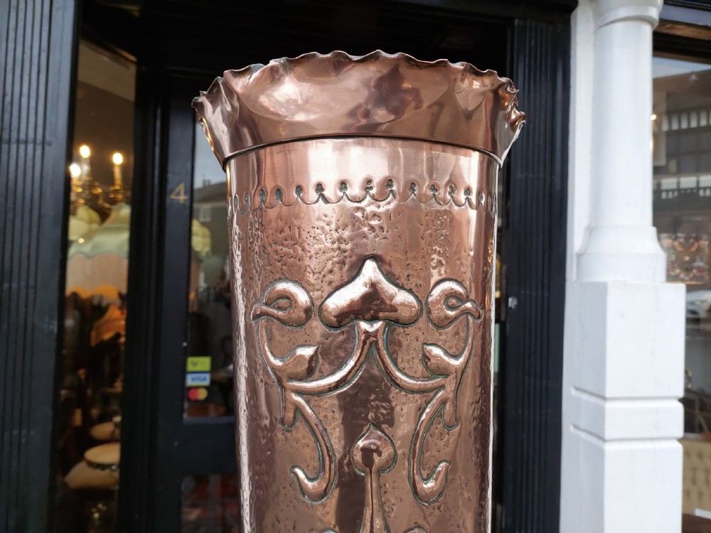 Art Nouveau Beaten Copper Stick and Umbrella Stand View IV
