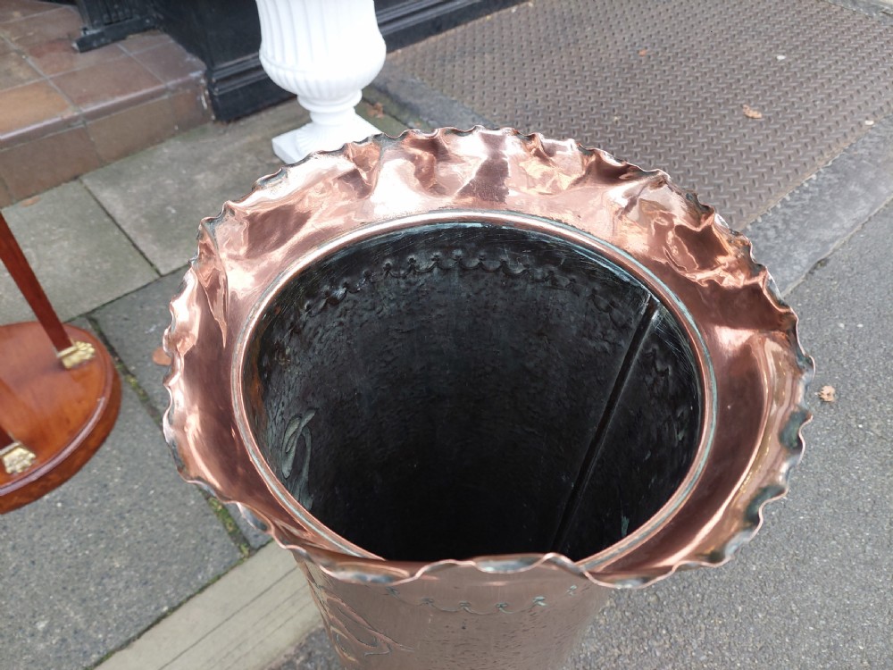 Art Nouveau Beaten Copper Stick and Umbrella Stand View VI