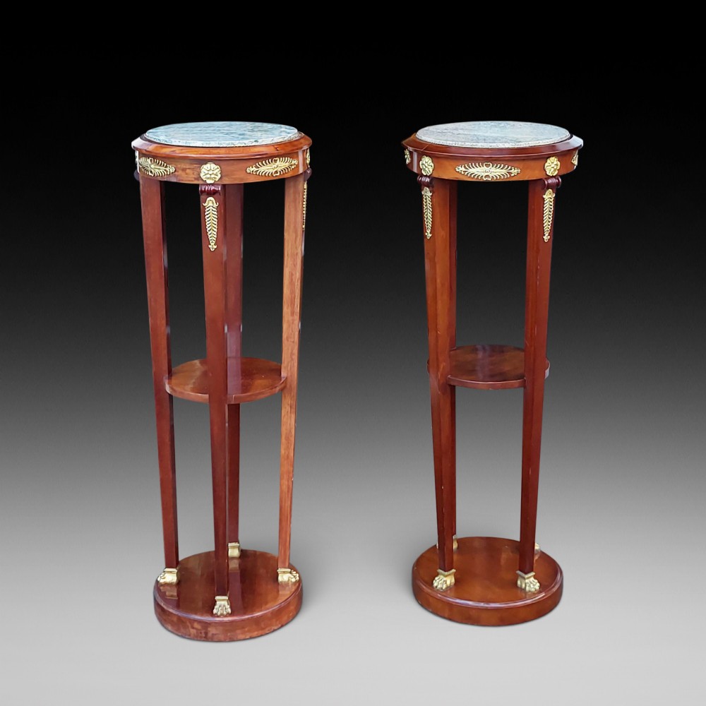 Pair of Late 19thC French Ormolu Mounted Mahogany Torcheres
