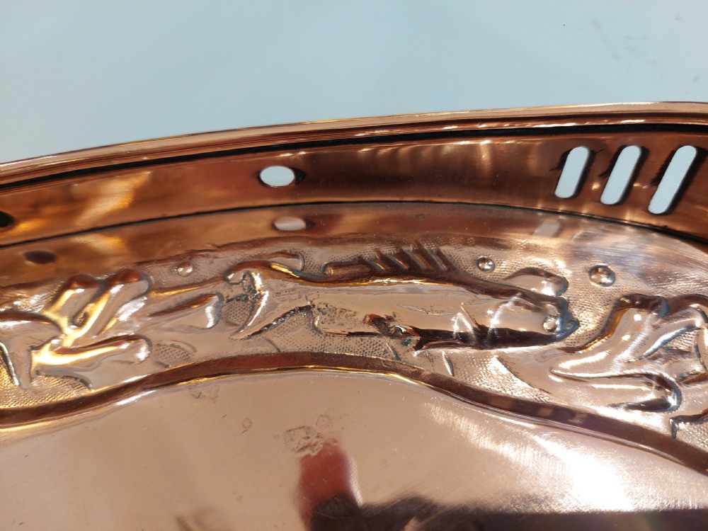 Arts and Crafts Newlyn Copper Oval Embossed Tray  View VI