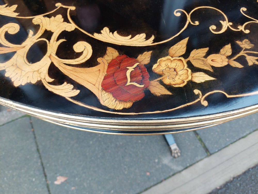 19thC Italian Parcel Gilt Marquetry Inlaid Ebonised Card Table View VIII