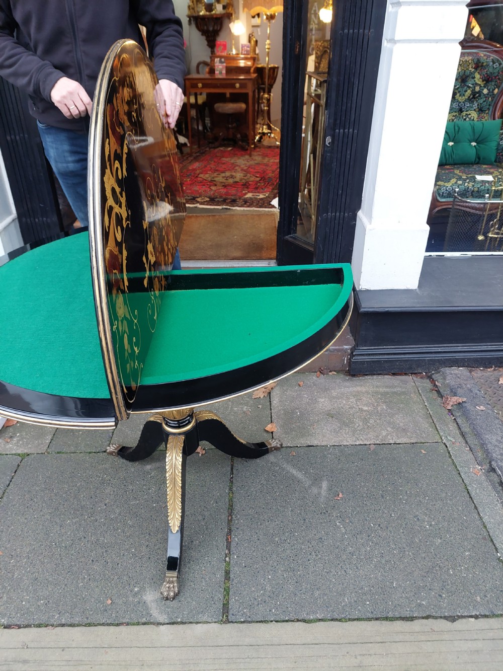 19thC Italian Parcel Gilt Marquetry Inlaid Ebonised Card Table View X