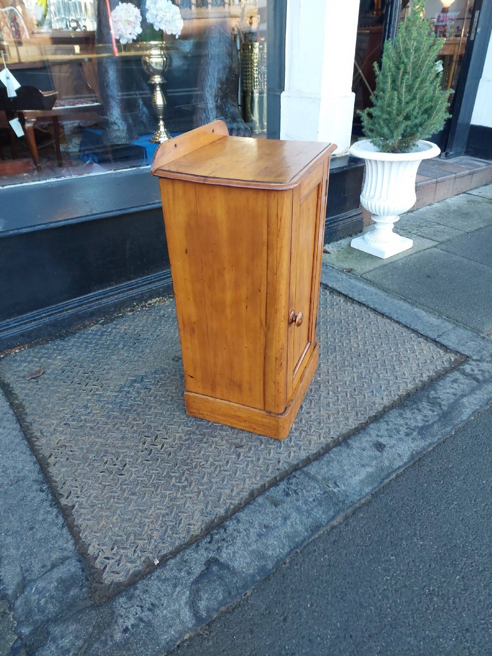 Victorian Pine Bedside Cabinet  on Plinth Base View IV