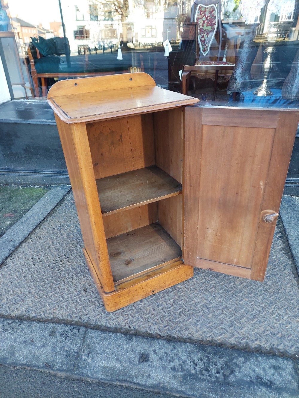 Victorian Pine Bedside Cabinet  on Plinth Base View VI