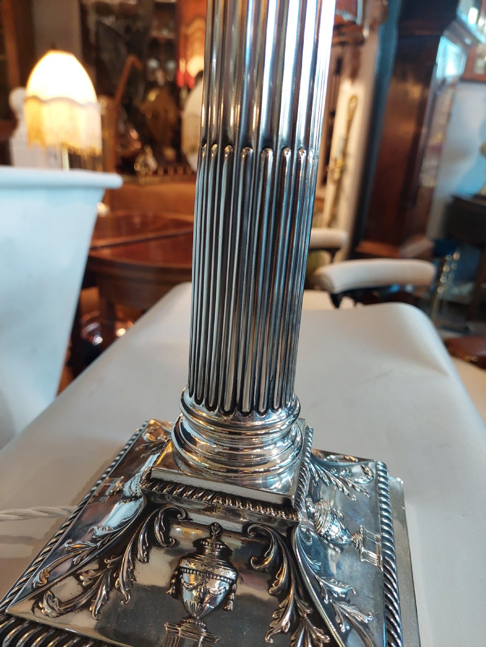 Early 20thC Silver Plated Candlestick Lamp View VII