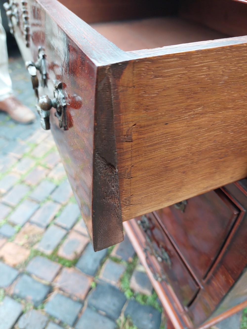 George III and Later Mahogany Bombe Chest of Drawers View VII