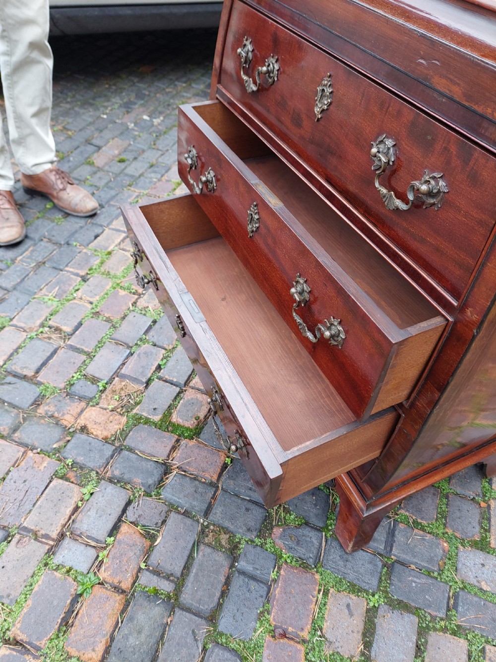 George III and Later Mahogany Bombe Chest of Drawers View XI
