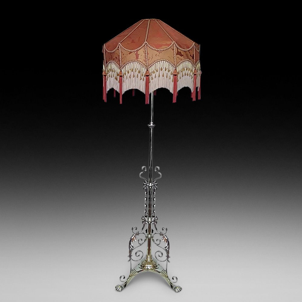 Arts and Crafts Brass and Copper Adjustable Standard Lamp