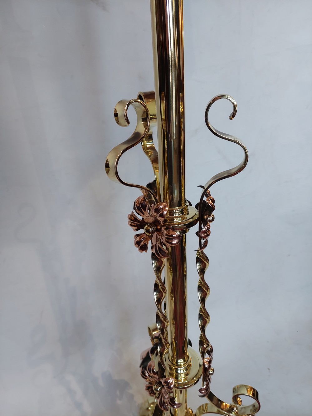Arts and Crafts Brass and Copper Adjustable Standard Lamp View II