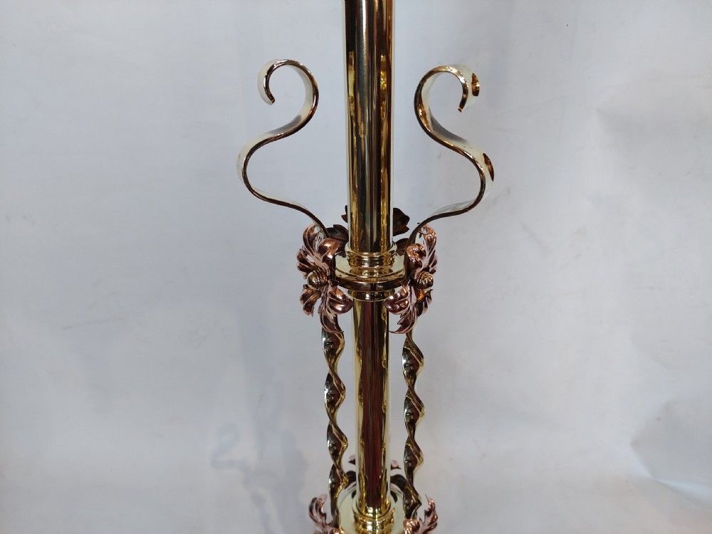 Arts and Crafts Brass and Copper Adjustable Standard Lamp View V