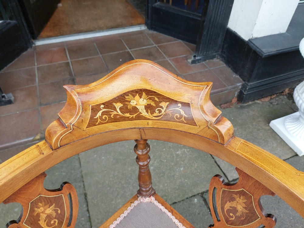 Edwardian Mahogany & Parquetry Inlaid Corner Chair View II
