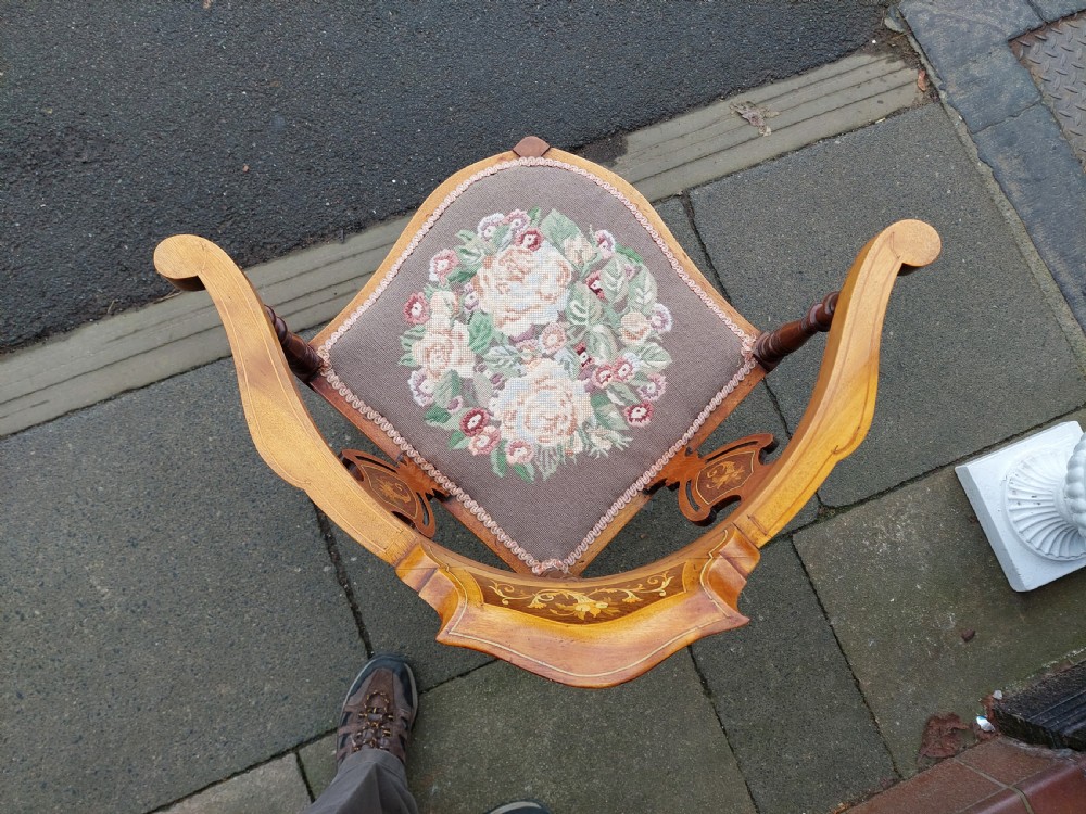 Edwardian Mahogany & Parquetry Inlaid Corner Chair View III