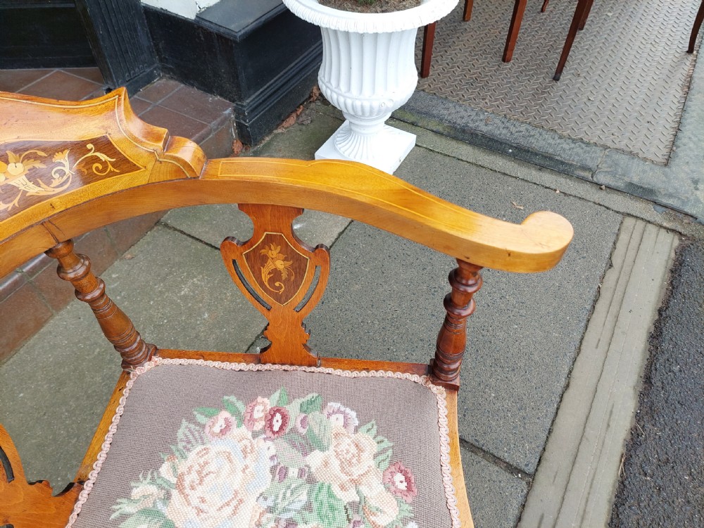 Edwardian Mahogany & Parquetry Inlaid Corner Chair View IV