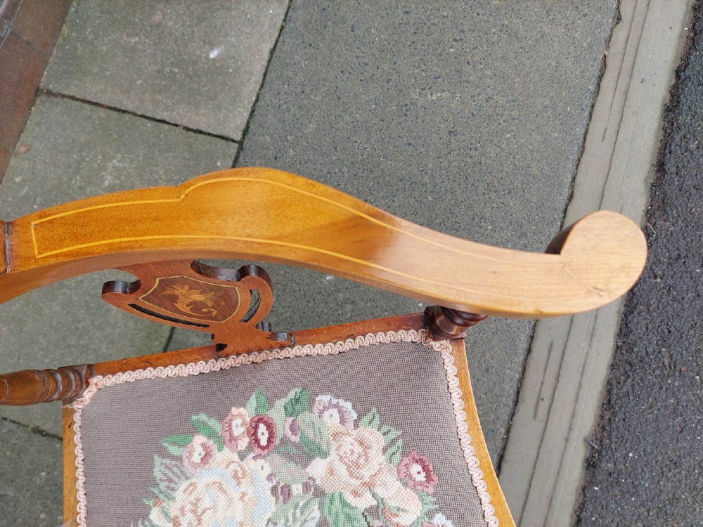 Edwardian Mahogany & Parquetry Inlaid Corner Chair View V