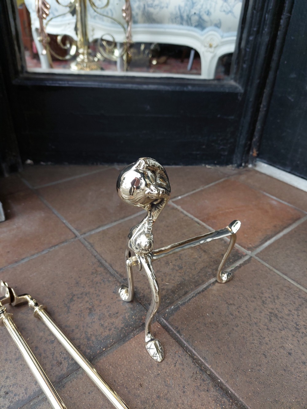 Early 20thC Brass Fireside Set of Fire Irons and Dogs View III