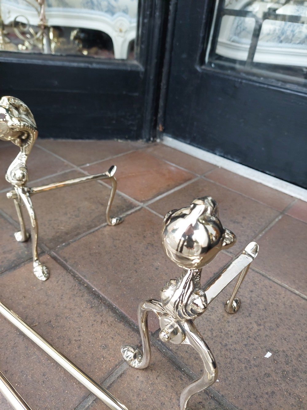 Early 20thC Brass Fireside Set of Fire Irons and Dogs View IV
