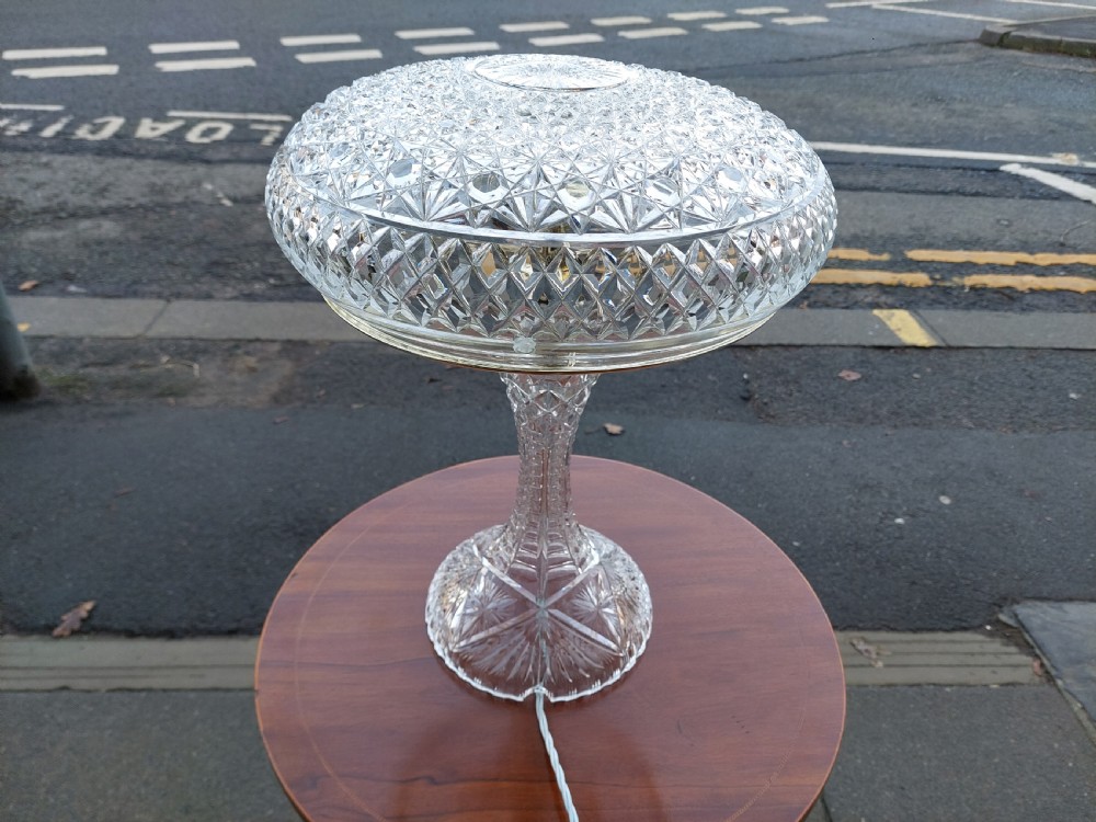 1920's Cut Glass Mushroom Lamp  View IV
